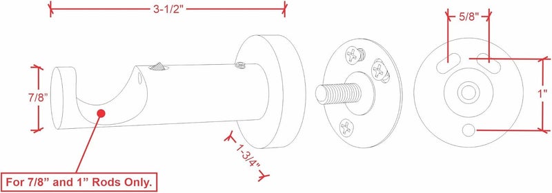 Ivilon Ceiling or Wall Mount Curtain Rod Brackets Holders for Curtain Rods of 7/8 and 1 Inch Diameter. Set of 2. Color Black - Image 5